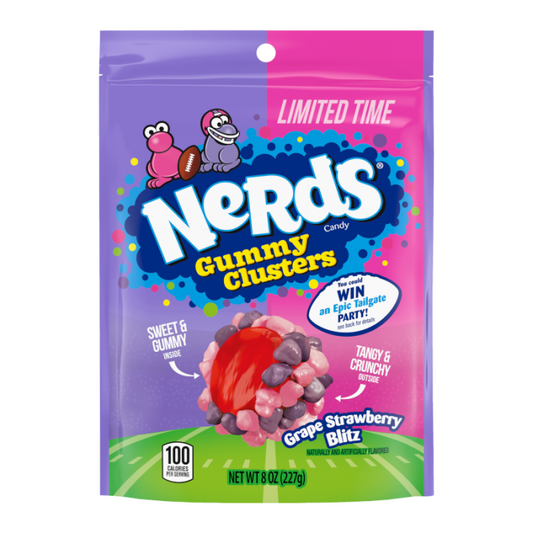 Nerds Gummy Clusters Limited Time Football Season (GRAPE & STRAWBERRY BLITZ) 8oz (227g)